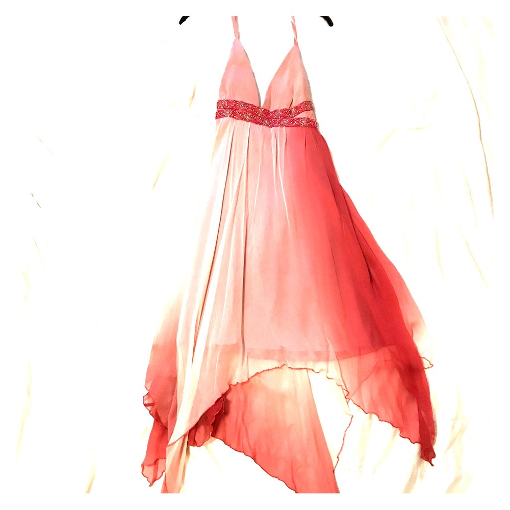 Salmon & baby light pink halter dress